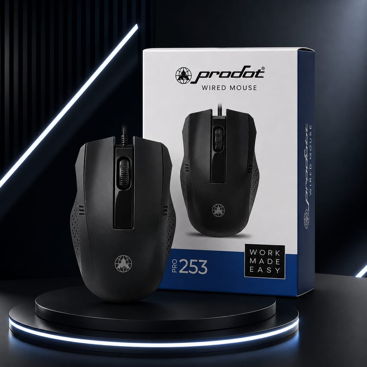PRODOT PRO253 Wired Optical Mouse – Ergonomic Computer Mouse