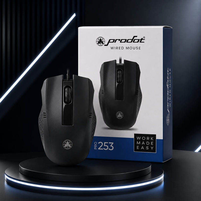 PRODOT PRO253 Wired Optical Mouse – Ergonomic Computer Mouse